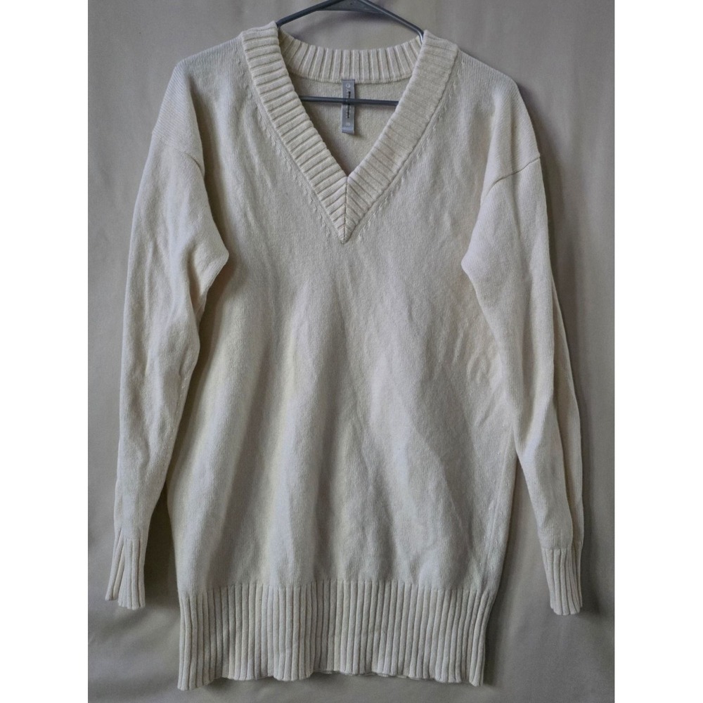 Athleta Womens Cream Wool Cashmere Blend V-Neck Relaxed Fit Sweater XS